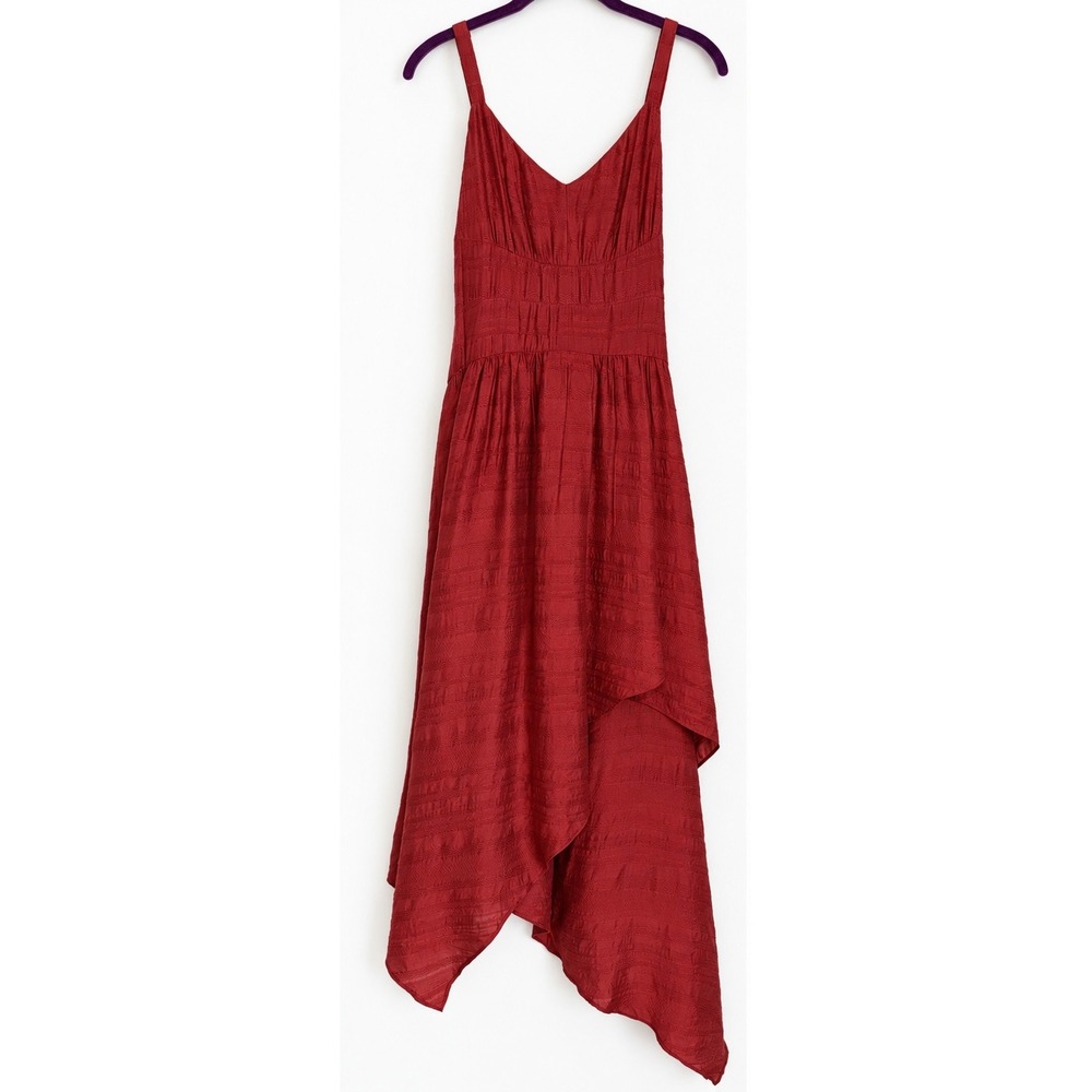 BCBGMAXAZRIA Tandori Spice Red Asymmetrical Handkerchief Midi Dress BFC67O86 M